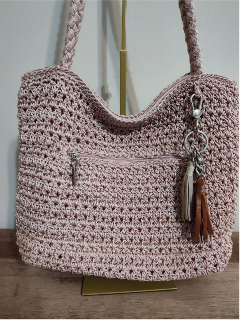 Women's The Sak Crochet Shoulder Bag One Size Pink Brown - Picture 2 of 13